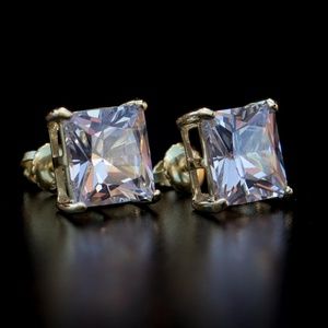 Small 14K Gold Plated CZ Iced Square Earrings